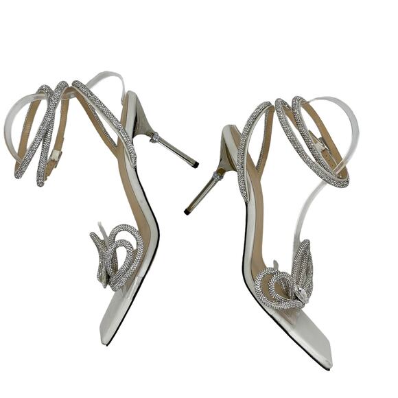 Mach & Mach Double Strap Square Toe Bow Sandals Satin White Size 42 - Picture 6 of 12